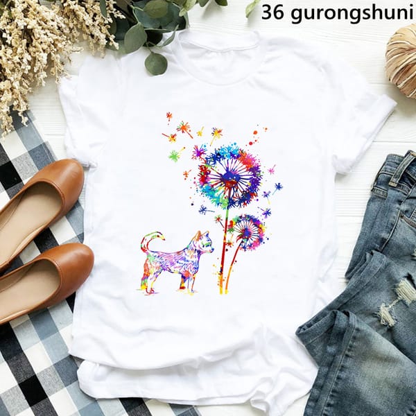 Funny T Shirt Women'S Clothing Chihuahua Dandelion Tree Print Tshirt Femme Dachshunds/Corgi/Beagle Dog T-Shirt Female Streetwear