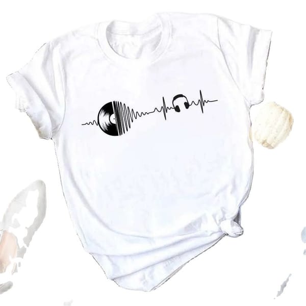 Music Record Notes Printed T-shirt Short Sleeve Women's Wear  Vintage Harajuku Oversized T Shirt Aesthetic  Y2k Tops Tee
