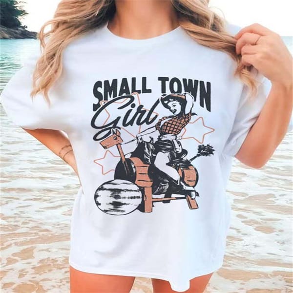 Retro Cowgirl Design90s Cute Small Town Girl T-Shirt Clothing Women's Fashion Casual Women's Pattern Short Sleeved Printed T-Shi