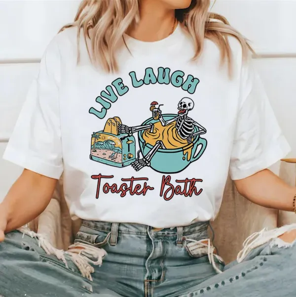 Printed New Toaster Bath Funny Skeleton Cartoon Short Sleeved Women's Fashionable Style Top Plus Size Printed Watercolor T-Shirt
