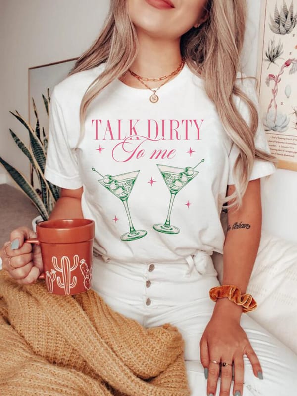 Summer Printed New Women's T-Shirt Fun Cocktail Pattern Women's Clothing Printing Casual Cartoon O-Neck Cute Printed T-Shirt.