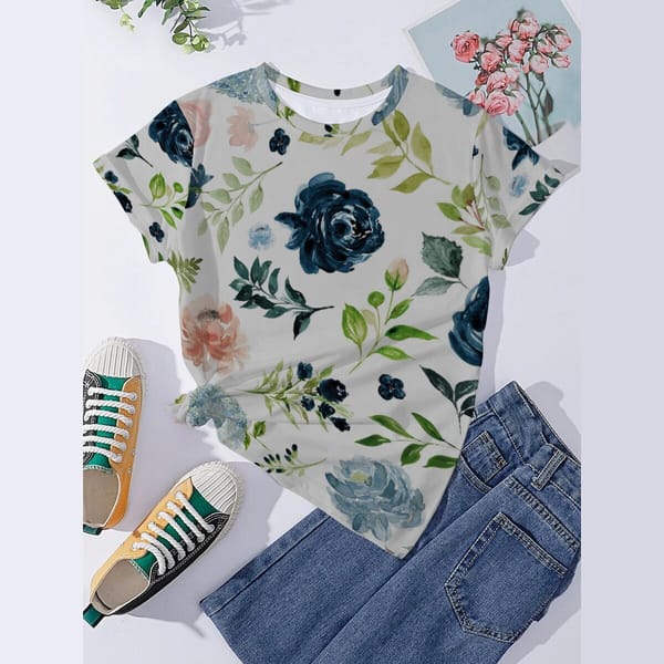 Seeyoushy Floral Print Women's Short Sleeve O-neck Top 3D Printed Summer Casual Fashion Women's T-shirt Y2K Aesthetic Streetwear
