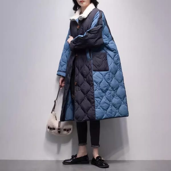 Lamb Patchwork Down Jacket Women's Clothing 2024 Winter New Stand collar Thicken Coat Casual Long Jackets Female Warm Parkas