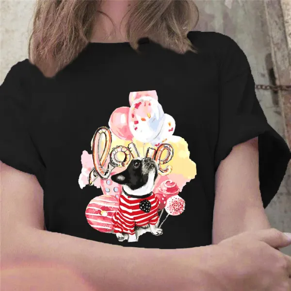 Fun Dog Graphic T-shirt Cartoon Women's Animal Short Sleeve European and American Round Neck Oversized T Shirt TEES Tops