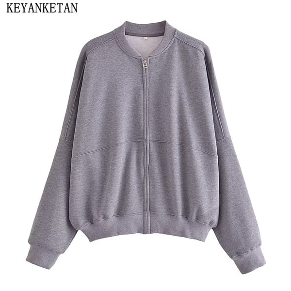 KEYANKETIAN Autumn/Winter New Women's Zipper Bomber Jacket Type Hoodie Simply Padded Loose Leisure Jaqueta Feminina Outerwear