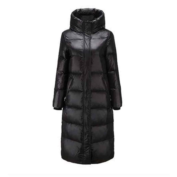 Women's Long Down  Over The Knee In  The New Glossy Korean Version Of Slim Hooded Real Down Winter Clothing Women's Long