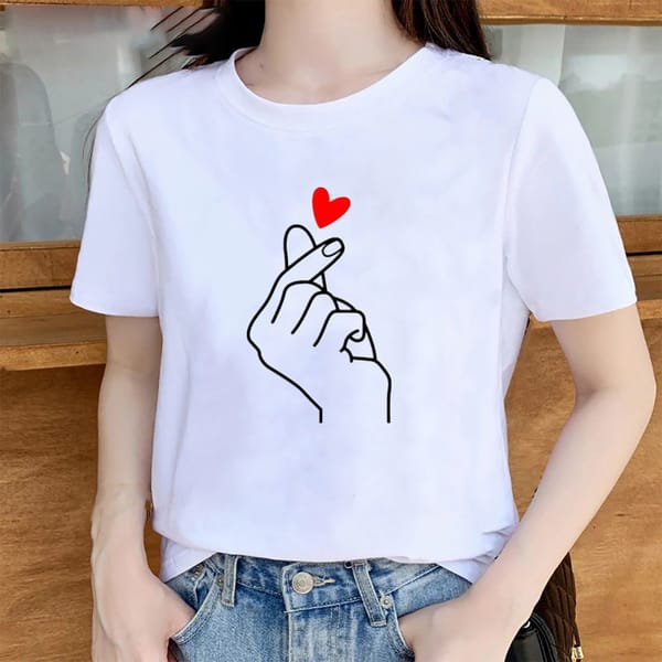 Korean Women's Casual Finger Love Printed T-shirt  Tops  Harajuku  Aesthetic Clothes  Graphic T Shirts