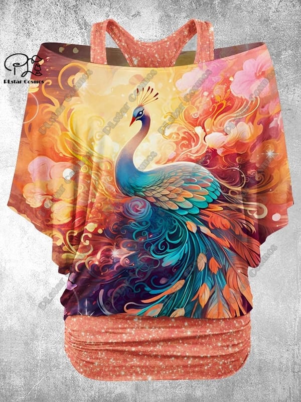 PLstar Cosmos 3D Print Cute Butterfly Bird Pattern Fake Two-Piece Top Women's Casual T-Shirt Harajuku Streetwear Collection