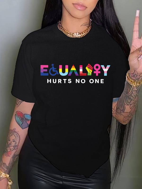 Women's Plus Size 'Equality' Art Letter Print Casual T-shirt with Short Sleeve