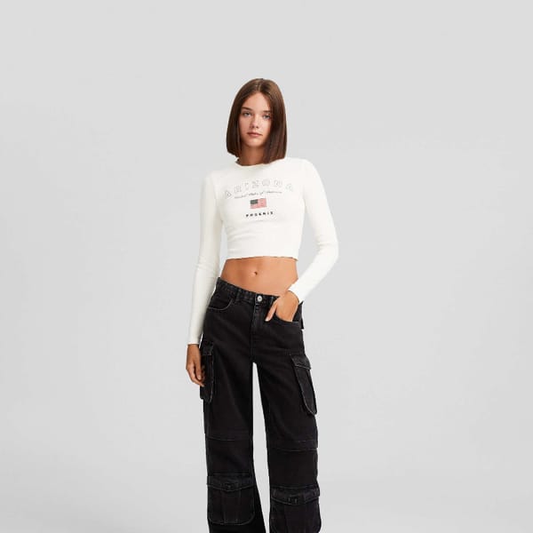 Women's casual alphabet geometric printed T-shirt Harajuku fashion street long-sleeved pullover Y2K white top