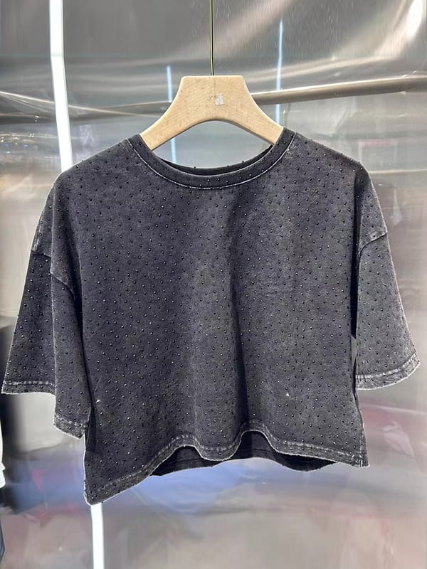 Heavy craft hot drill round neck short T in the eastern part of 2024 summer women's new fashion all-match knitted pullover