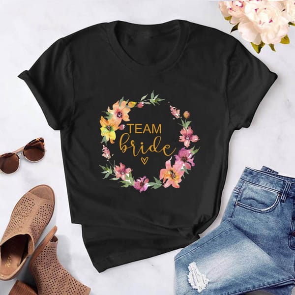 Custom Team tee Bride Bachelorette Party T-Shirts Future Marine Flower T-shirts Wedding Party Top black Short Sleeve Women's Tee