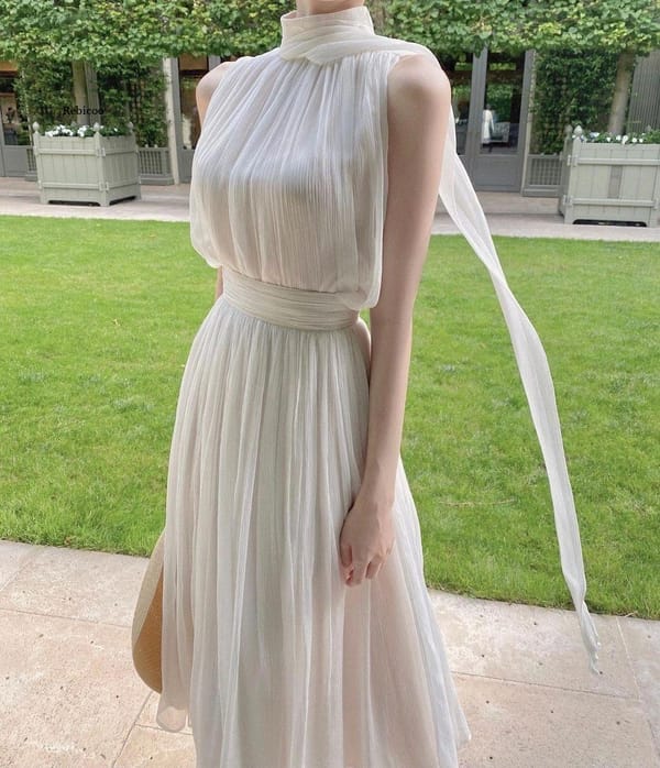 Women's 2022 Spring And Summer New Style Dress Gentle Elegant Party College Long Skirt High Collar Sleeveless Fashion Sexy Dress
