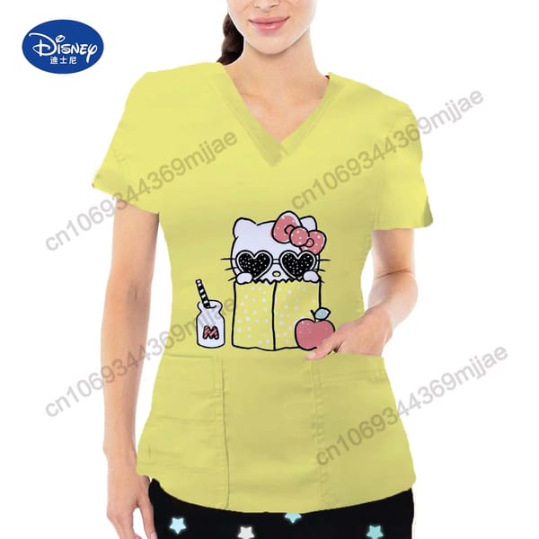 V-neck Design Women's T-shirts Pocket Cartoon Clothes for Women Summer Short Sleeves Female T-shirts 2024 New Women's Clothing