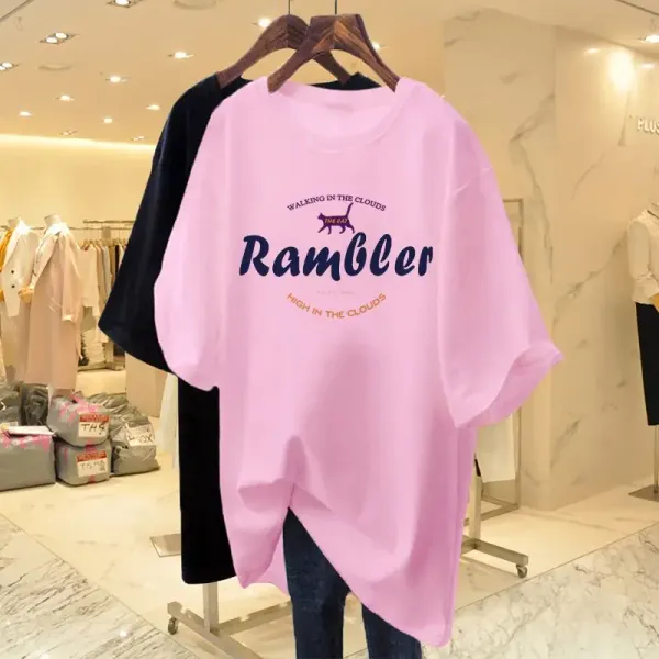New Women's T-shirt Cotton White Short Sleeve Letter Cartoon Screw Thread Printed Ppullover Summer Round Neck Loose Tops