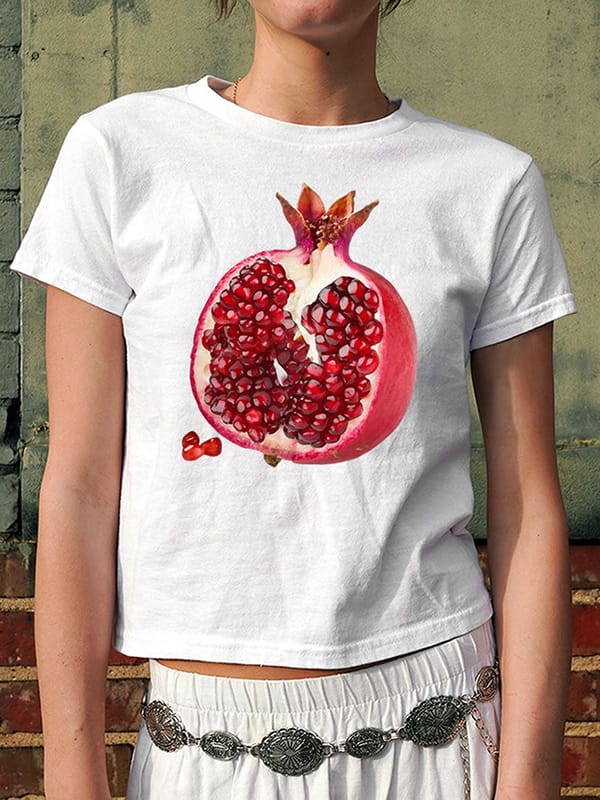 Women's Summer Cropped Tops Casual Short Sleeve Crewneck Trendy Fashion Pattern Print White Baby Tees Female T-Shirts Streetwear