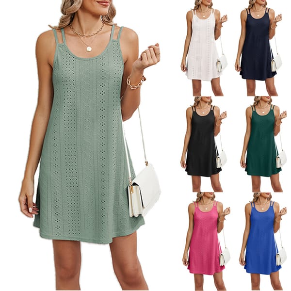 2024 Summer Women's Summer Dress Women's Slip Dress Hollow Breathable Soft Comfy Dress Beach Knitted Dress Women's French Dress