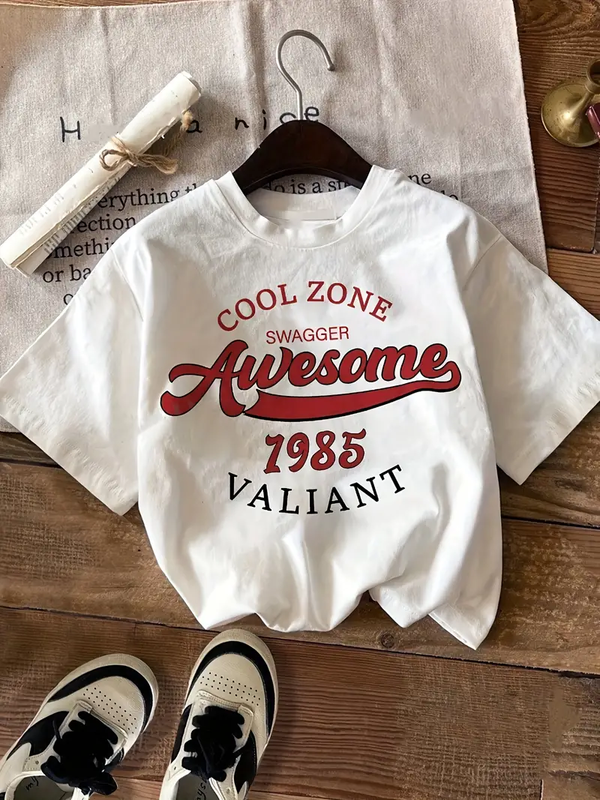 Retro Printed T-Shirt Casual Minimalist Letter Pattern Short Sleeved T-Shirt Harajuku Style Pure Cotton Women's Summer Clothing