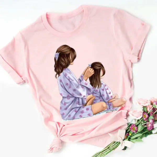 Super mama  Mother pink short sleeve T shirt mother holiday bottom shirt Europe and the United States women's wear oversized