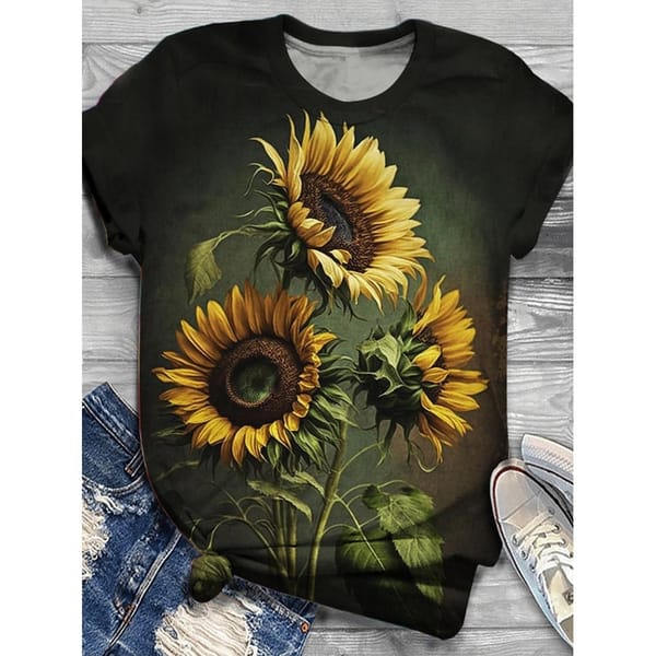 Flower Sunflower Women's T-Shirts Fashion Top 3d T Shirt Women Casual Short Sleeve O-Neck Oversized Female Clothing Summer