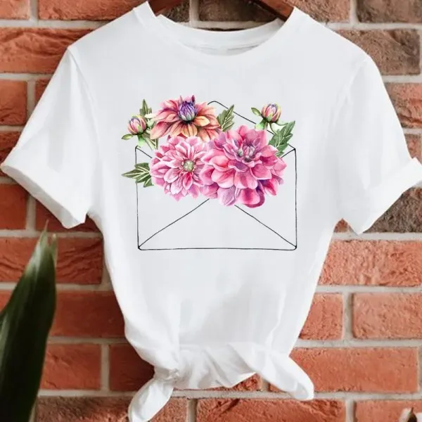 Women's Top Flowers Flowers 90's Clothing Women Casual Short Sleeve Fashion Summer Girls Graphic T-shirt Tops Oversized T Shirt