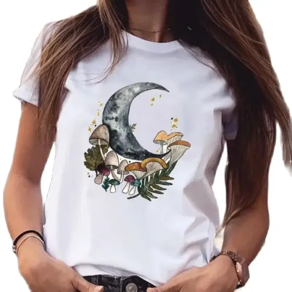 Women's Butterfly Agaric Print T-shirt Short Sleeve Loose Fashion Tops Harajuku Aesthetic Graphic T Shirts Vintage Tee Oversized