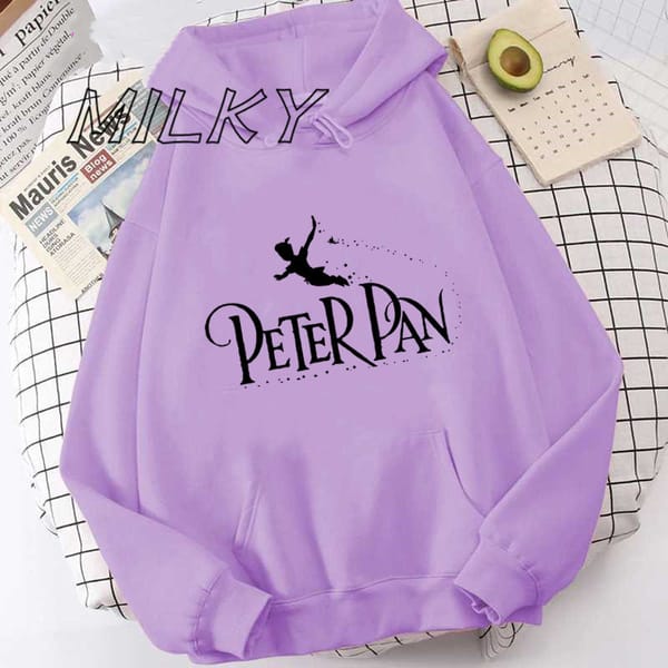 Women's Casual Hoodies Autumn Winter New Anime Movie Peter Pan Letter Print Round Neck Long Sleeve Grunge Pullover Sweater