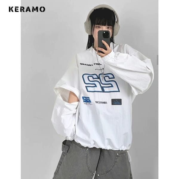 2024 Summer Casual Letter Print Long Sleeve Hollow Out T-Shirts Women's Fashion All-Match Y2K Style Basics Baggy Tees Tops