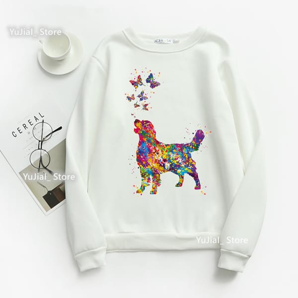 Women'S Clothing Cute Dog Lover Sweasthirt Watercolor Golden Retriever/Chihuahua Animal Print Hoodie Femme Winter/Spring Coat