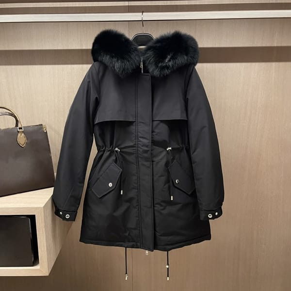 Women's Clothing Large fur collar waist drawstring hooded down jacket Winter New  NO.3