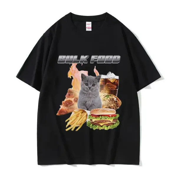 Bulk food cute cat meme graphic t shirt funny men women's fashion cotton short sleeve T-shirts summer casual oversized T-shirt