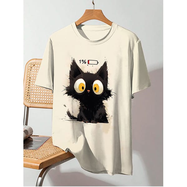 Women's T-shirt Fried Black Cat Print T-shirt  Niche Design Harajuku Casual Short Sleeved Top Plus Size Women's Clothing