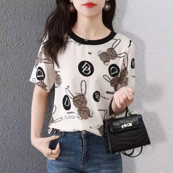 Fashion Temperament Women's Clothing 2023 Summer New Round Neck Letter Printing Short Sleeve Commuter Versatile Pullover T-shirt