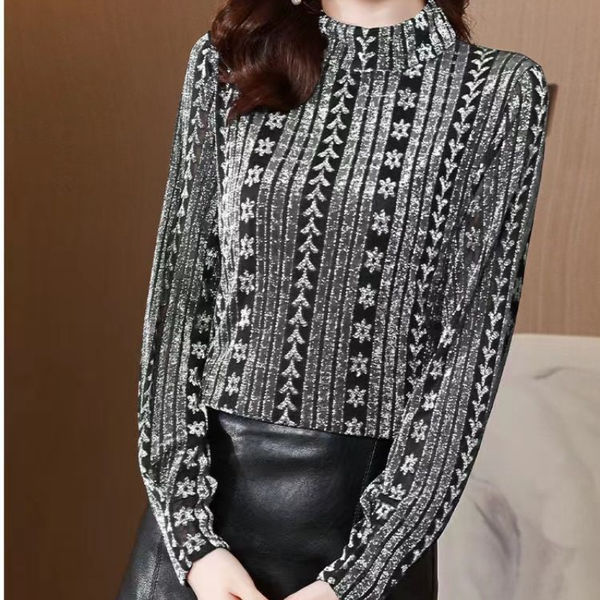 Autumn and Winter Fashion New Oversize Women's Clothing Printed High Neck Long Sleeve Solid Color Simplicity Commuter T-shirt