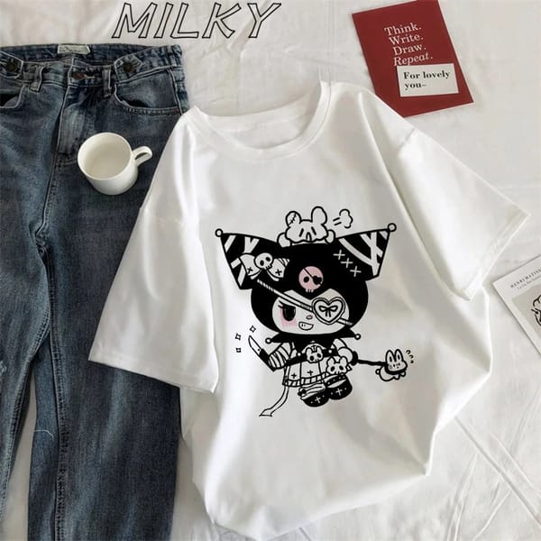 Anime Kuromi T Shirt Women Japanese Harajuku Fashion Melody Short Sleeve T-shirts Summer Tops Kawaii O-Neck Women's T-shirt Top