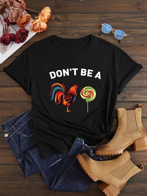 Women's Casual Chicken Print Crew Neck T-shirt - Short Sleeve Summer Top