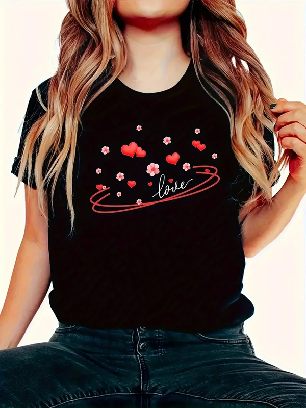 Love Heart Women t shirt Summer Fashion Short sleeved T-shirt Tee Tops Printed O-neck Casual T-shirt Women's Clothing