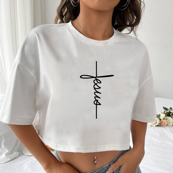 Women's Summer Faith Cross Short T-Shirt Summer Cool Women's Short Revealing T-Shirt Shirt