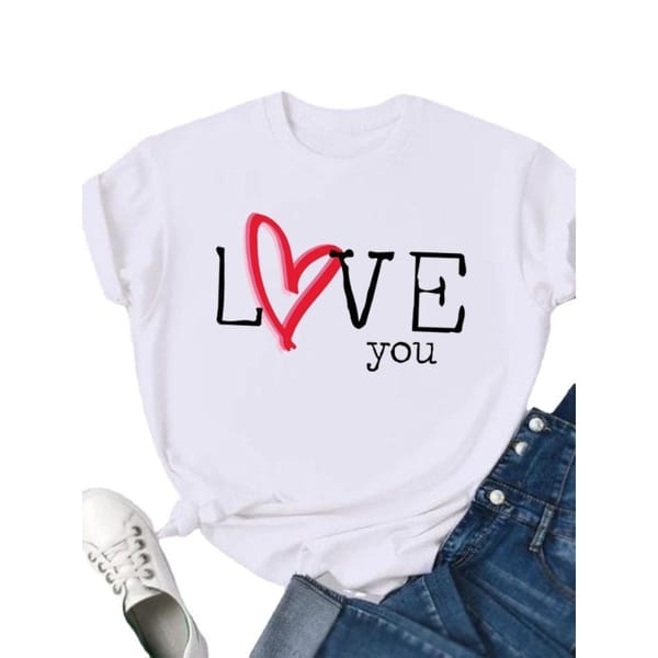 Women's Short-sleeved T-shirt Fashion Love Letter Print Base Shirt Tops  Harajuku  Graphic T Shirts  Aesthetic Clothes