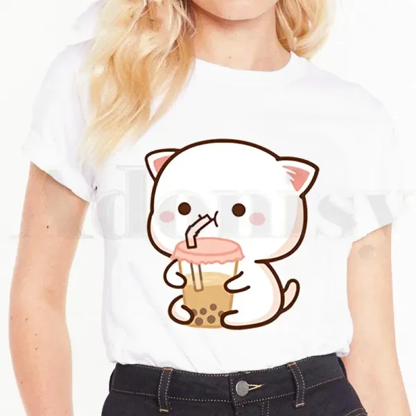 Bubble Tea Cute Cartoon Fashion Kawaii Graphic Short Sleeve Female Tops Tees Harajuku  VintageT Shirts Women's T-shirt