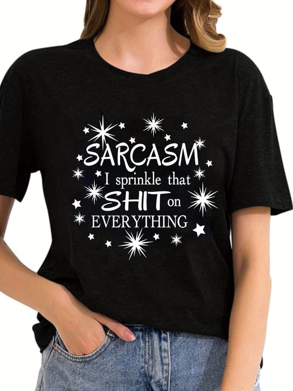Letter Print Short Sleeved T-shirts, Solid Loose Crew Neck Active Comfort T-shirts, Women's Clothing