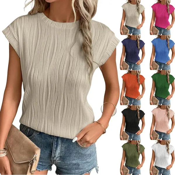 Europe and the United States new round neck short sleeve texture T-shirt top women's clothing