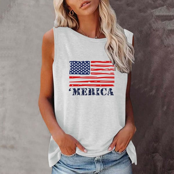 Seeyoushy MERICA American Flag New Summer Sleeveless O-neck T-shirt Harajuku Fashion Sleeveless Women's T-shirt Retro 90's Tops