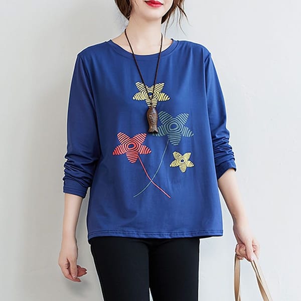 Women's Clothing Commuter Versatile 2023 Autumn and Winter New Fashion Print Round Neck Long Sleeve Solid Color Casual T-shirt