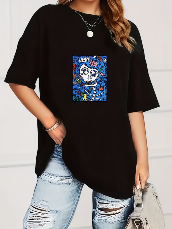 Graphic Print Round Neck Sports T-shirt, Short Sleeve Running Casual Tops, Women's Activewear