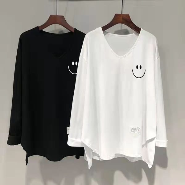 Spring and Autumn Women's Pullover V-neck Long Sleeve Graphic Solid Printing Loose Mid Length Commutesr Fashion Casual Tops