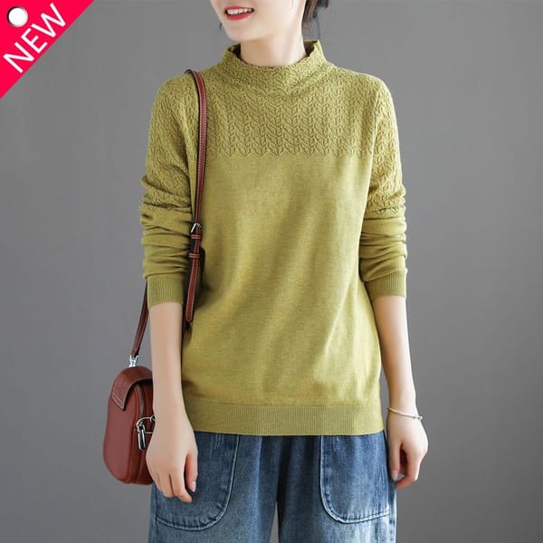 2023 Autumn and Winter New Temperament Women's Clothing Fashion Hollow Out Half High Neck Long Sleeve Solid Commuter Pullover