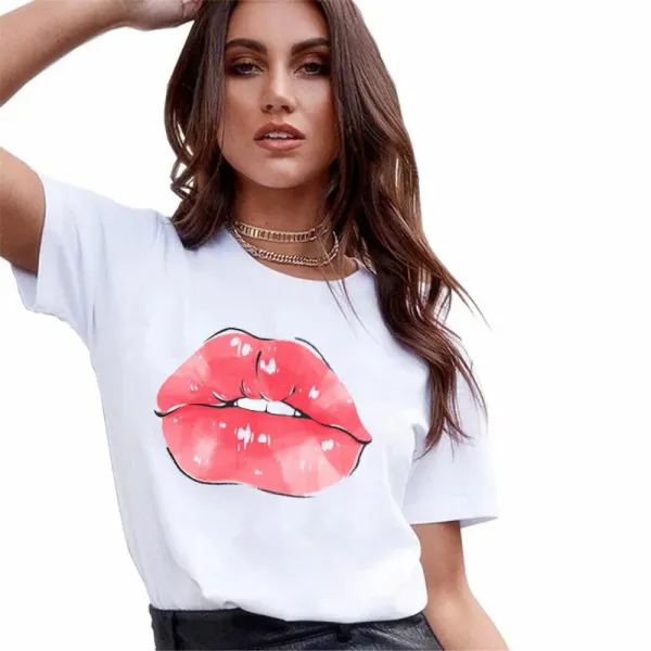New Summer Lip Print Women's Top Short Sleeve T-shirt Oversized T Shirt Women Clothes Tops Graphic T Shirts Harajuku Clothing