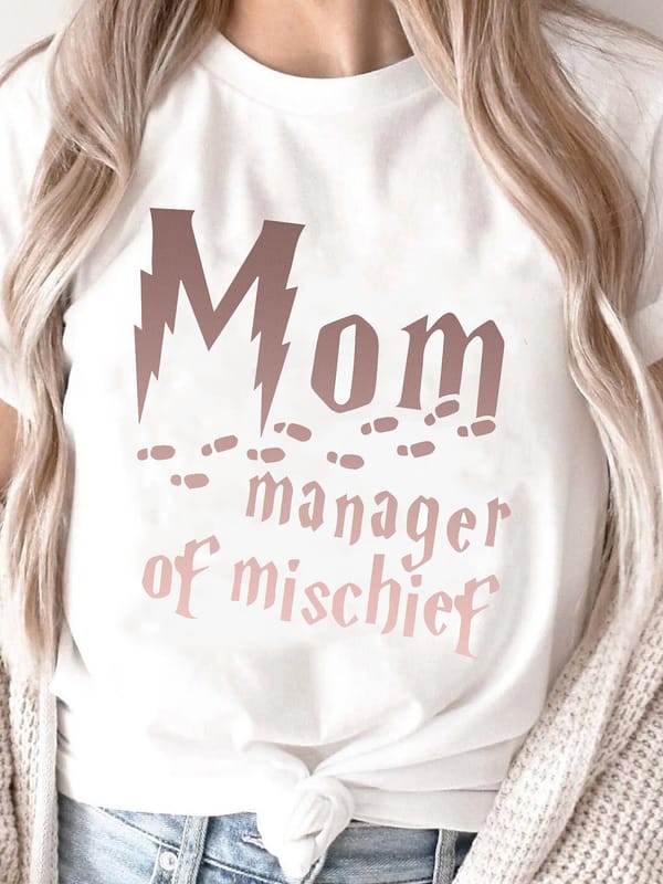 Mom Manager Of Mischief Print T-Shirt - Women's Short Sleeve Casual Top for Spring & Summer