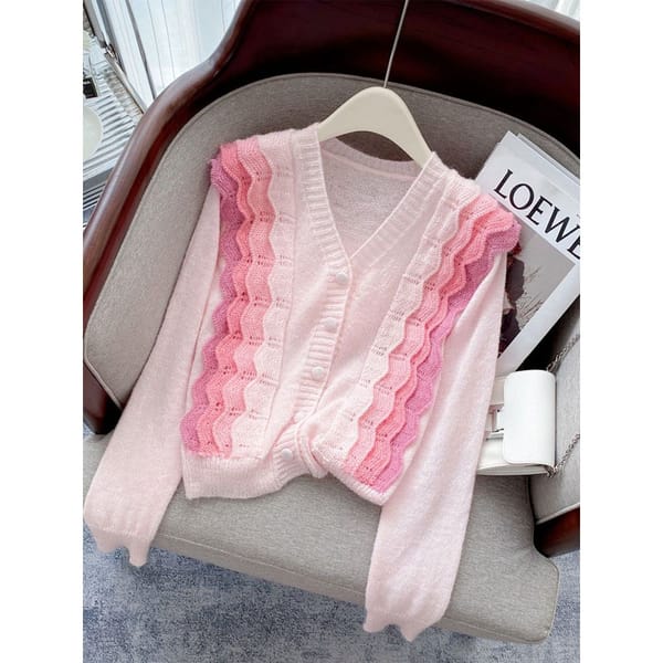Fashionable and Versatile Temperament Women's Clothing 2023 Autumn and Winter New Splice Button V-neck Long Sleeved Pullover